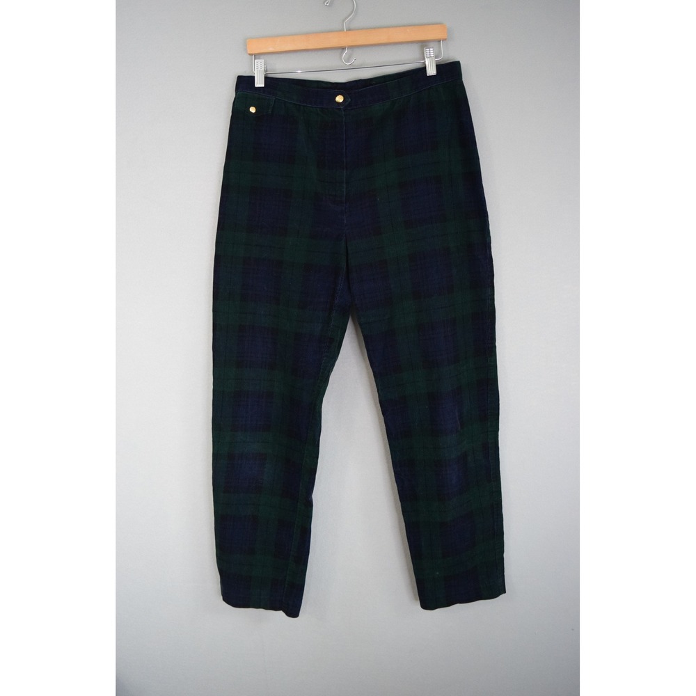 Lauren Ralph Lauren Corduroy Pant 12 Green Blue Black Watch Plaid Women Straight